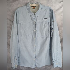 Eddie Bauer Women's 2XL Small-check Light Blue Button Down Shirt